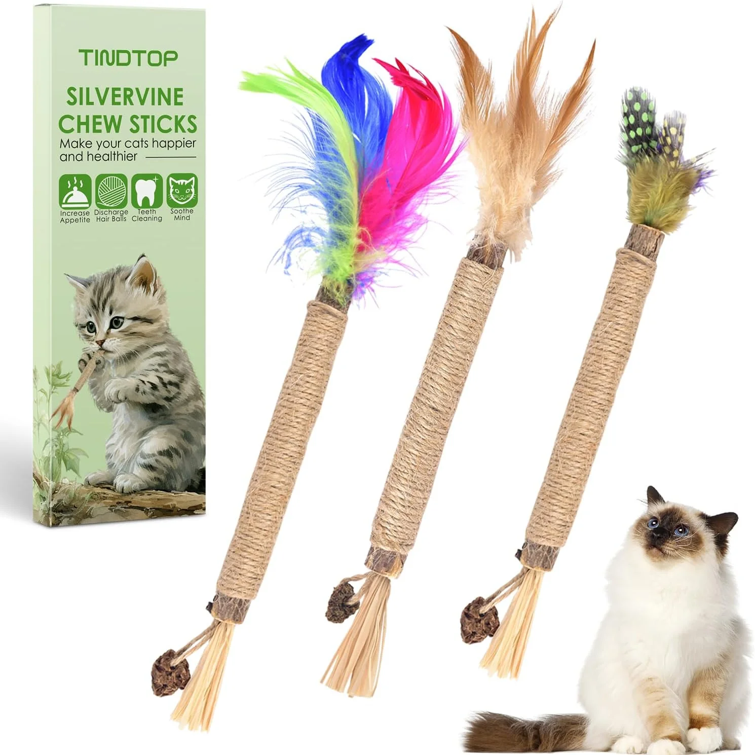 Stylish TINDTOP Silvervine Chew Sticks for Cats Natural Catnip Chew Toys for Kittens Teeth Cleaning Matatabi Dental Care Increase Appetite Calm Cat Anxiety and Stress Cat Dental Toy 3 Pack Flexible