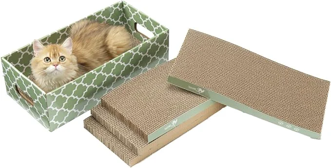 Classic MECOOL Cat Scratching Board，5PC Cat Scratch Pad with Box，Reversible Corrugated Cat Scratcher Cardboard and Lounge Bed for Indoor Cats CatnipAbout ThisOverview Sustainable
