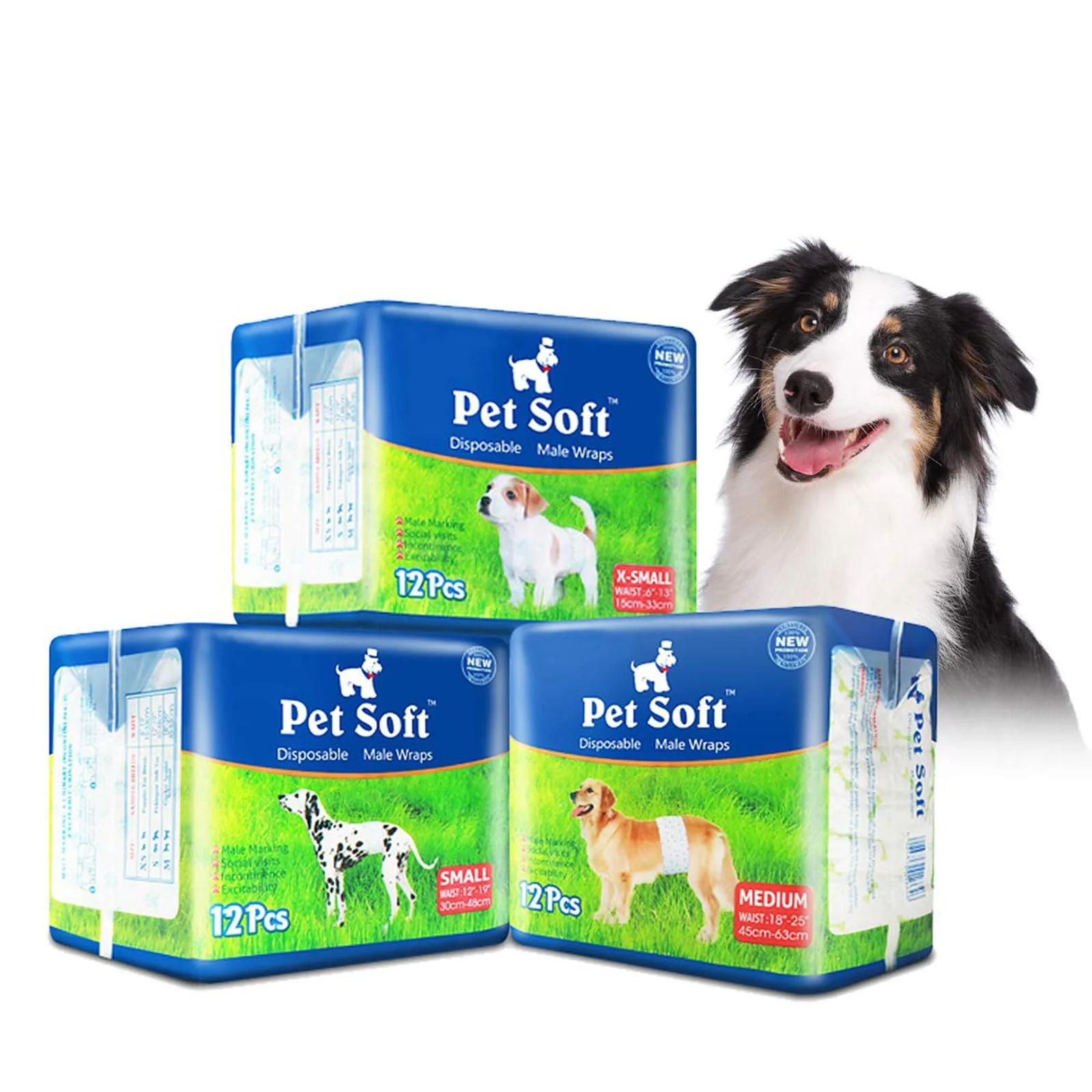 Elite Pet Soft Disposable Male Dog Wraps - Medium 72ct Sustainable