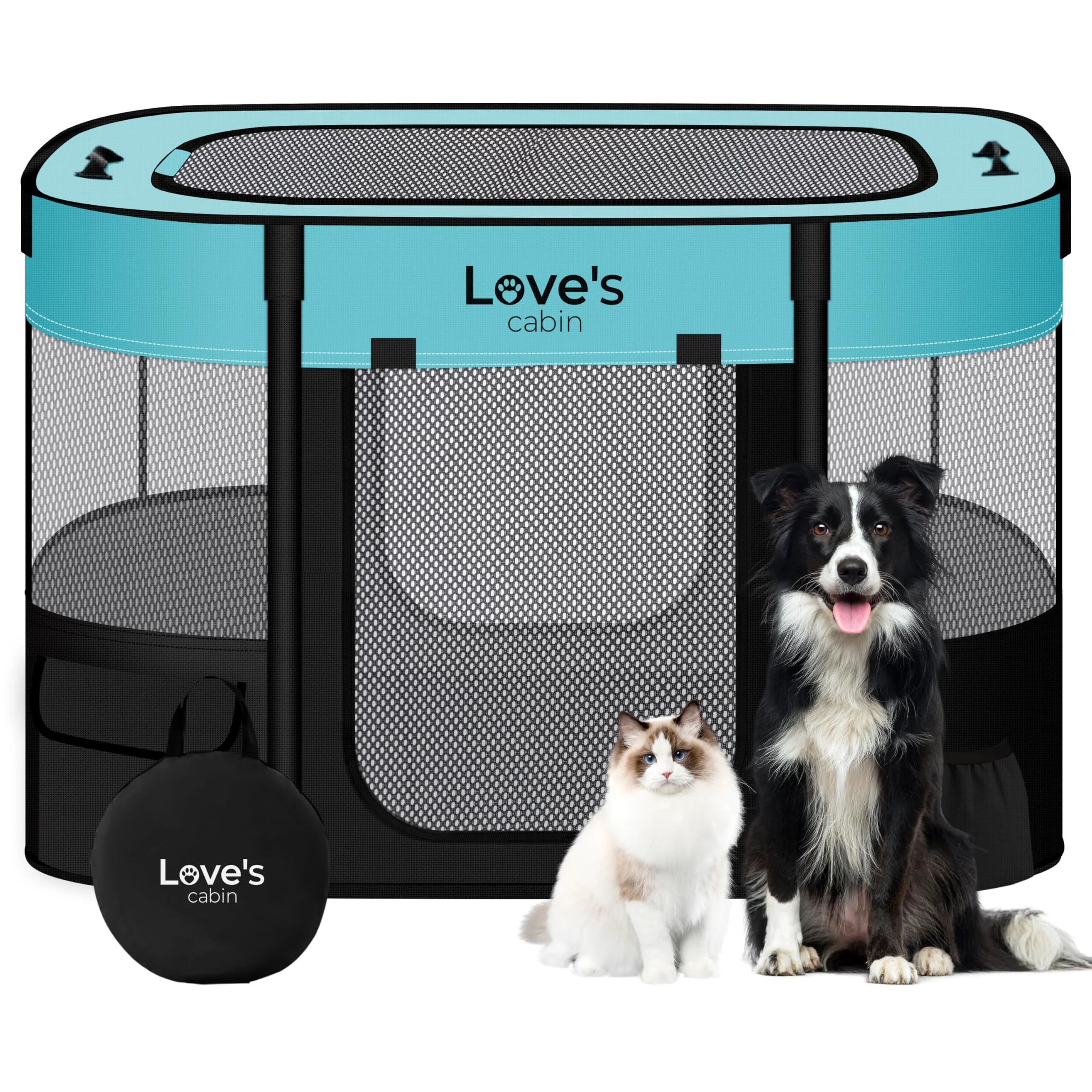 Natural Love's Cabin Medium Dog Tent Crate – Portable Foldable Pop Up Kennel Playpen Green Modern