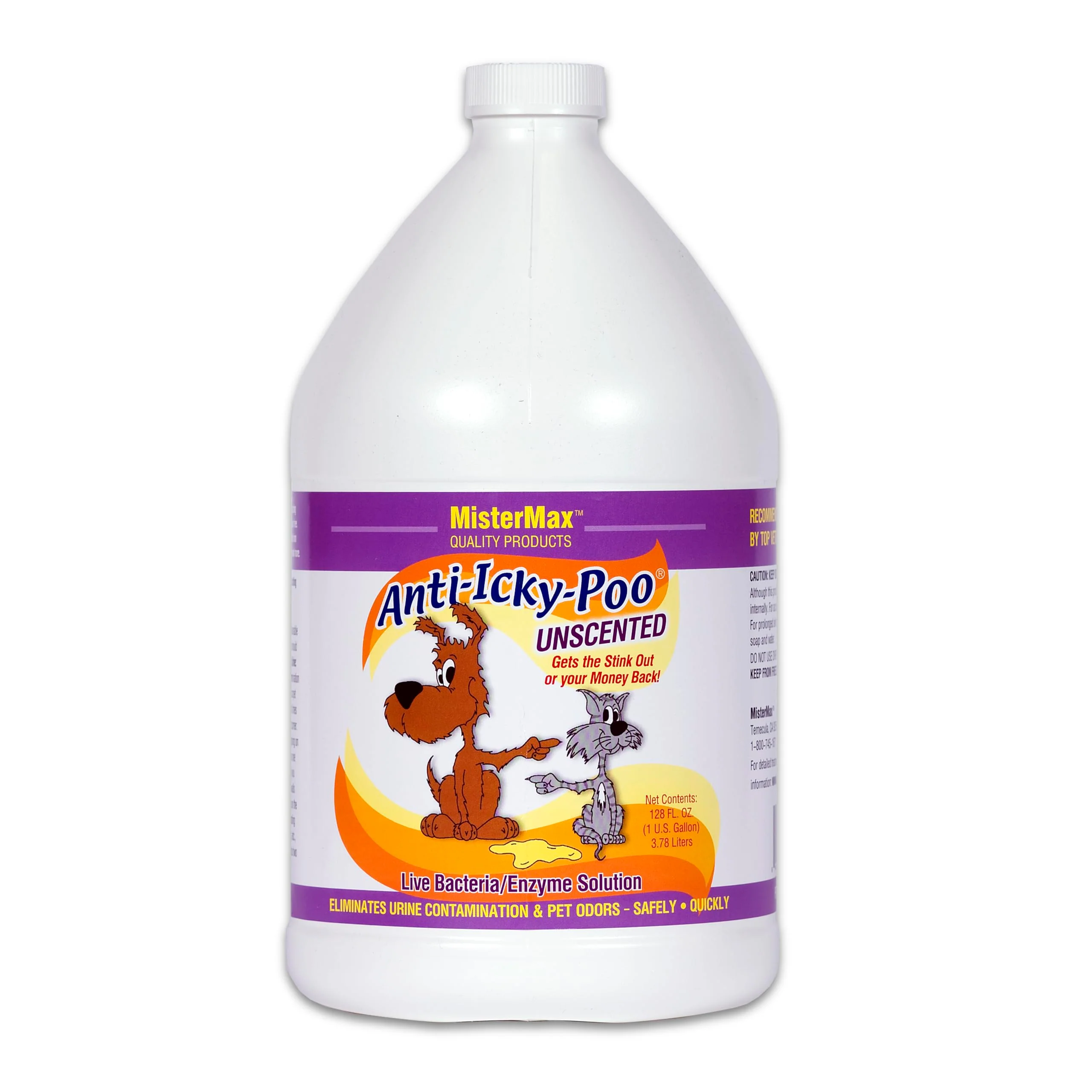 Advanced Mister Max Anti Icky Poo Pet Urine Enzyme Cleaner Feces Odor Remover — 1 Gallon Unscented Expertly Made