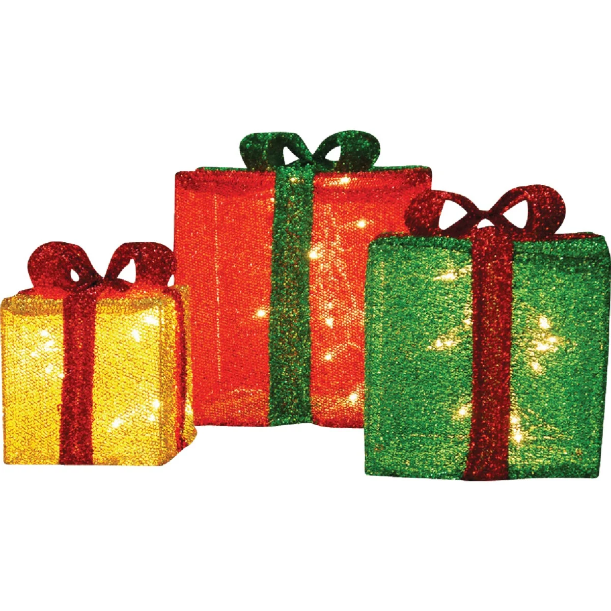 Exceptional Product Works 12 In. 10 In. 8 In. Incandescent 3D Tinsel Presents Holiday Figure Casual