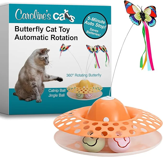 Traditional Caroline's Cats Automatic Butterfly Cat Toy – Interactive 2 in 1 with Auto Shut Off Catnip Ball Track Electric Exercise Enrichment GameAbout This Lightweight