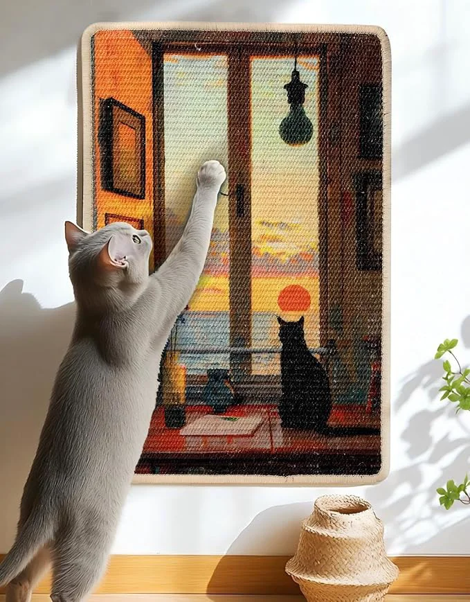 Top-Quality 3-in-1 Sisal Cat Scratcher Mat 23.6x15.7 – Durable Scratch Rug for Floor Wall with Sticker Tape Protects Couch Carpet Furniture Anti-Slip Pet-Safe for Indoor Outdoor Cats Golden AfterglowAbout ThisOverview Outstanding