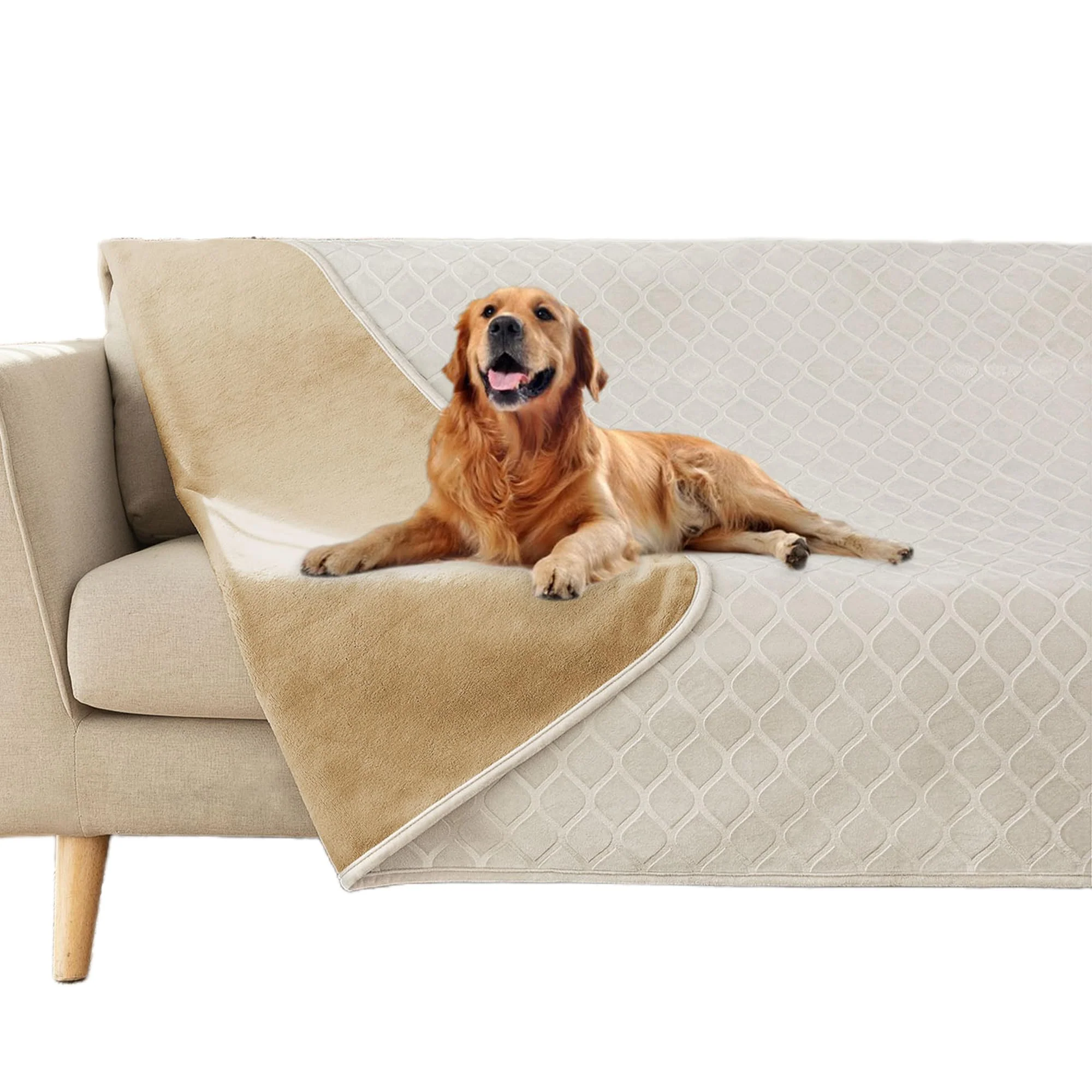 Traditional fuguitex Waterproof Dog Blanket Cover Reversible Plush Velvet 52x82 in Cream Sand Next-Generation