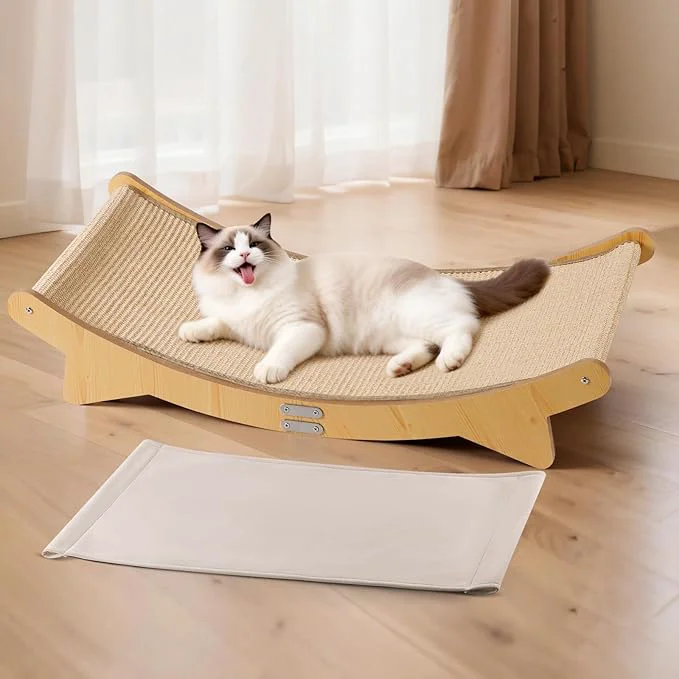 World-Class Cat Scratcher Bed Sisal Cat Bed Hammock with Sisal Pad and Cloth Pad for Indoor Cats Wooden Cats Furniture for Scratching and RestingAbout ThisOverview Optimized