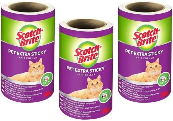 Original Scotch-Brite Pet Extra Sticky Hair Roller Refill 3 Rolls 48 Sheets - Designed for Pet Hair Easy Tear Sheets Safe on Fabrics Total 144 Sheets in Pack WeißAbout ThisOverview Convenient