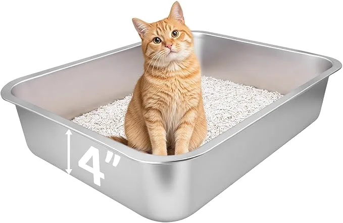 Superior Small Stainless Steel Litter Box 17.5 ×13.6 ×4 Metal Litter Box Low Side Easy Entry Rust-Proof Non Stick No Smell Easy to Clean for Kittens Elderly Cats RabbitsAbout ThisOverview Efficient