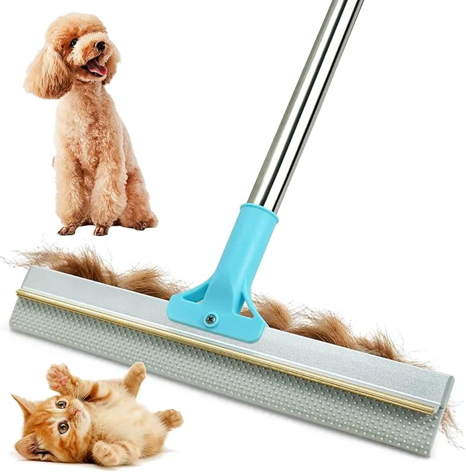 Soft Double-Sided Pet Hair Removal Tool Adjustable Height Carpet Pet Hair Removal Silicone Broom Dog Cat Hair Remover Broom for Carpets Floor Mats Couch Floor Squeegee Blue Carpet Rake About ThisOverview Comfortable