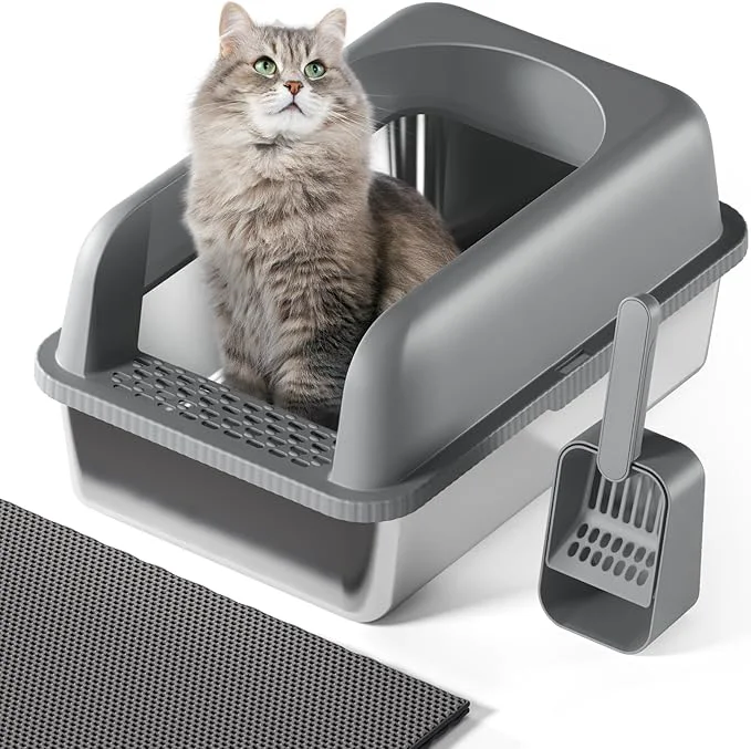 Certified Stainless Steel Cat Litter Box with Lid 24 L x 16 W x 11.8 H Large Cat Litter Box for Multiple Cats with High Sided No-Leak Stick Easy to Clean Includes Litter Mat Multi Functional ScoopAbout ThisOverview Elite