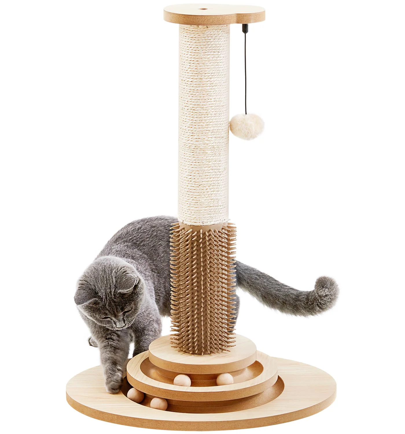 Breathable Made4Pets Cat Scratching Post — 23-Inch Tall Sisal Scratch Self-Groomer 4-In-1 Trackball Toys Powerful
