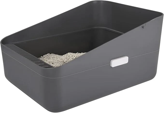 Unique Sfozstra Open Top Litter Box Grey Medium Removable Liner - Secure and Odor Control - Durable High Side Sifting Litter Box for Small CatsAbout ThisOverview Fashionable