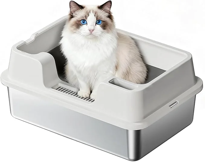 Versatile Enclosed Stainless Steel Cat Litter Box with Lid Extra Large Litter Box for Big Cats XL Metal Litter Pan Tray with High Wall Sides Enclosure Non-Sticky Anti-Leakage Easy CleaningAbout ThisOverview High-Grade