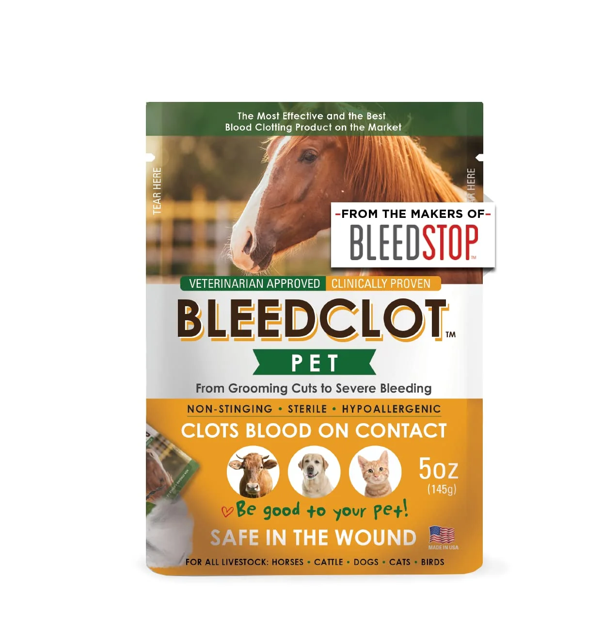Fast BleedClot Pet FirstAid Powder by BleedStop Quick Blood Coagulation for Horses Pets Livestock Verified