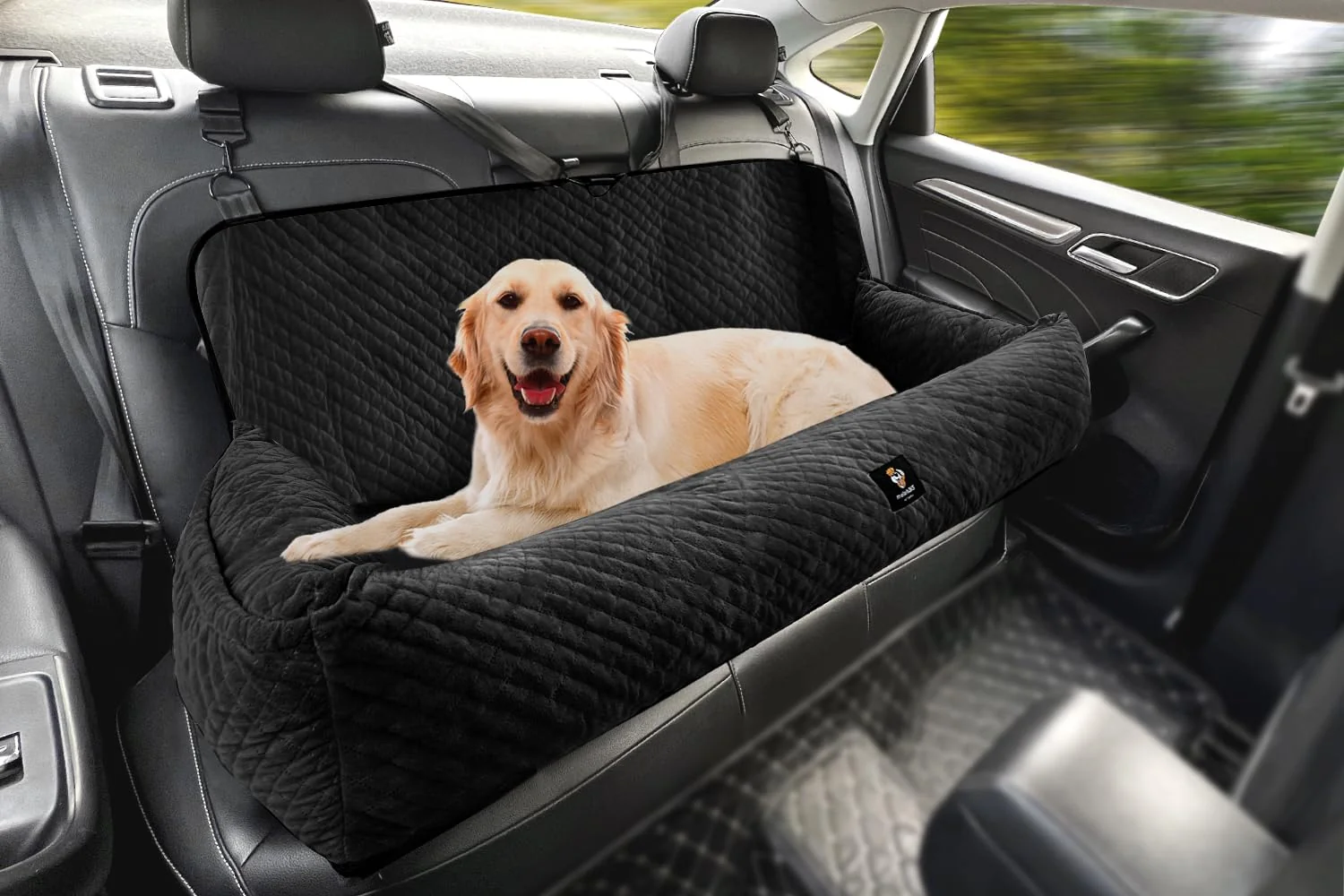 Stylish Melafa365 Dog Car Seat for Large Dogs – Back Seat Booster Washable Under 100 lbs Black Versatile