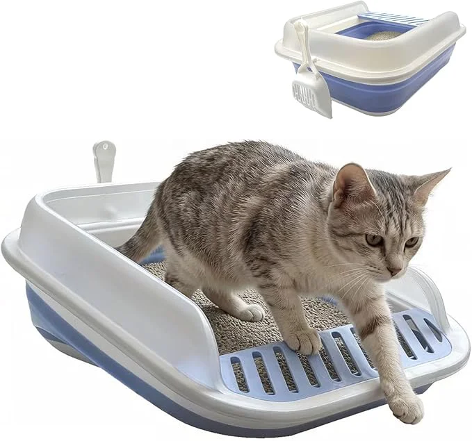 Casual Collapsible Kitten Litter Box Open Small Cat Litter Box with High Side Shallow Kitten Litter Pan Anti-Splashing Waterproof Low Entry Travel Litter Pan with Falling Sand PedalAbout ThisOverview Luxury