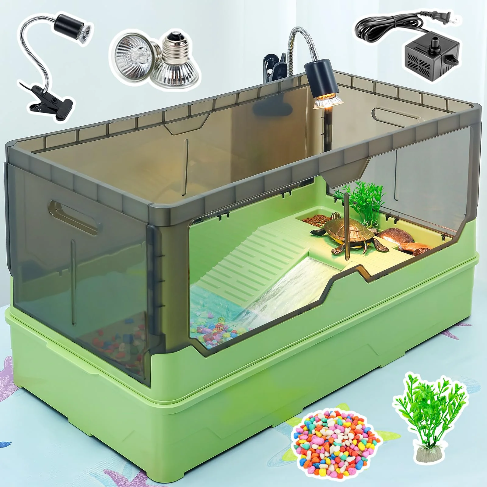 Stylish RunDuck Turtle Habitat Tank Kit – Fresh Filtration Waterplay Easy Water Changes Green Large Easy-to-Use