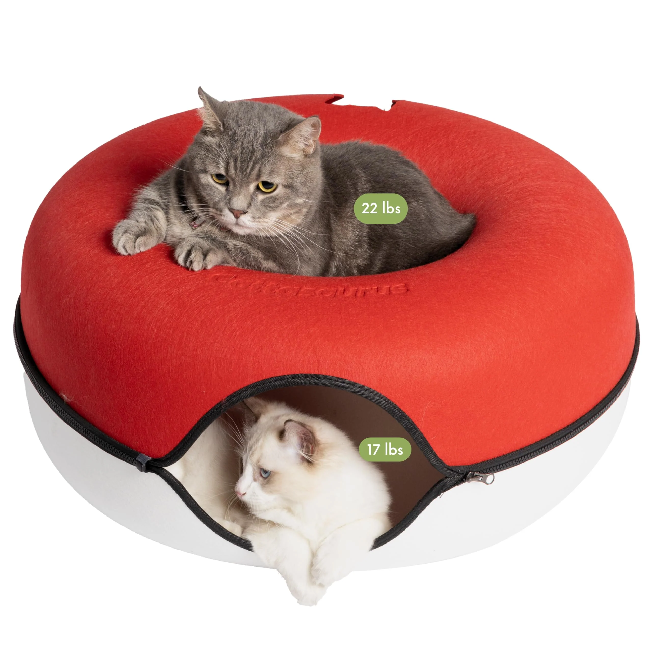 Sustainable Cattasaurus Peekaboo Cat Cave Donut – 3-in-1 Self-Warming Bed Tunnel Scratcher for Large Indoor Cats Ruby Snowball Practical