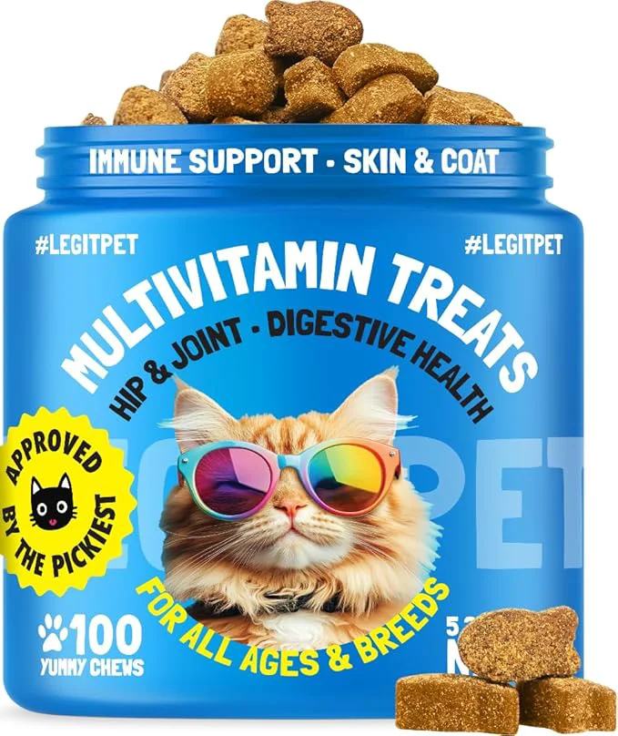 World-Class Multivitamin Cat Treats Vitamins for Indoor Cats Skin Coat Digestion Immunity Mobility Heart Brain Support Supplements for Overall Cat Health with Vitamins A B C D E and Biotin 100 Yummy ChewsAbout This Unique