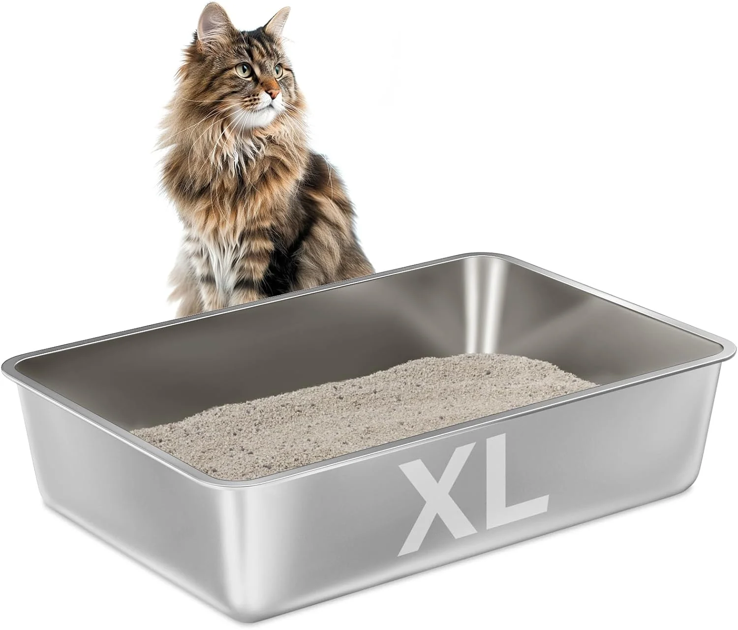 Artisan Stainless Steel Litter Box -6in High Sided XL Metal Cat Litter Box for Big Cats Easy to Clean Cat LitterBox Metal Pet Toilet for Adult Big Cats Non Stick No Smell 23.6 x15.8 x6 Elegant