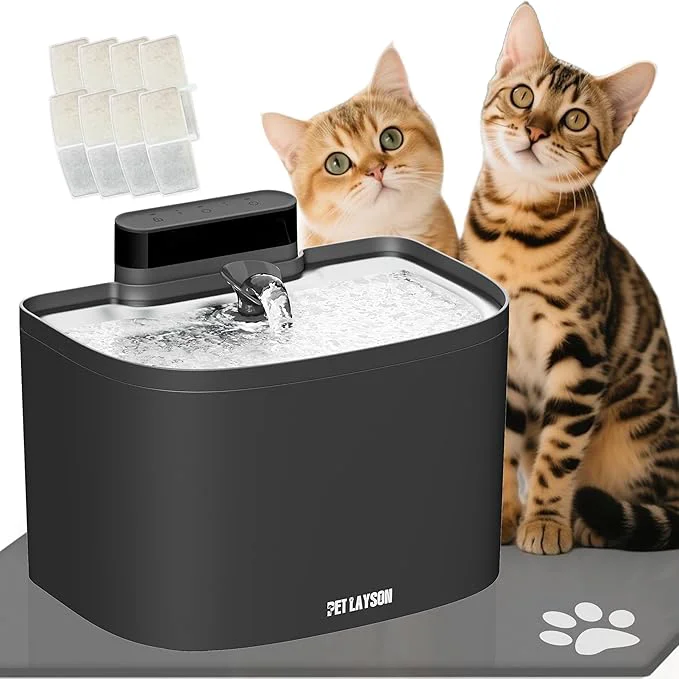 Traditional PET LAYSON Pumpless Cat Water Fountain Smart Cordless Fountains Battery Operated 3.6L 122oz with Maglev Valve Technology Wireless Rechargeable Water Dispenser for Cat Dog Black01 M1-8 Filter About ThisOverview Outstanding