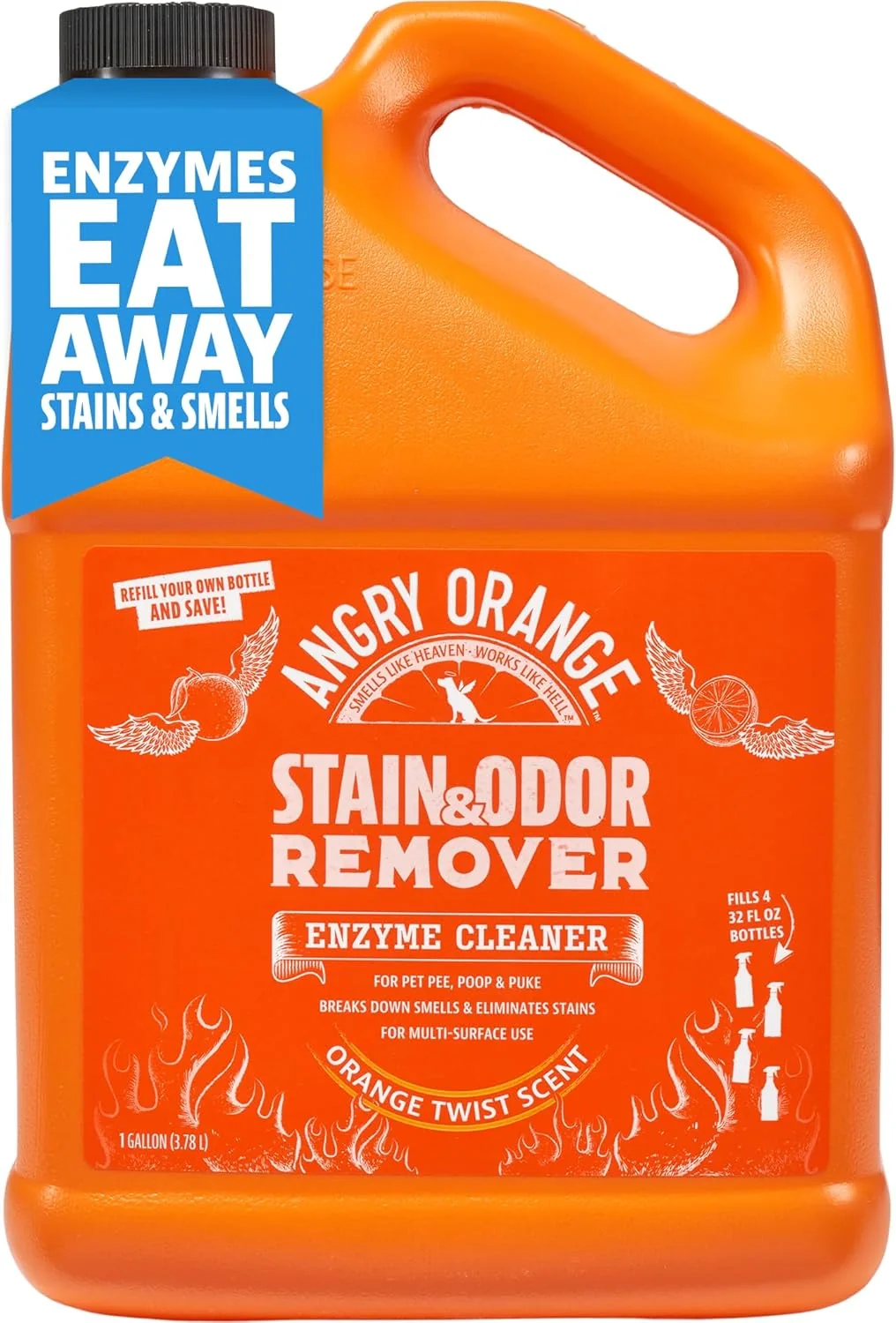 Efficient ANGRY ORANGE 1 Gallon Enzyme Cleaner and Deodorizer Pet Stain and Odor Remover for Dog Cat Urine and Stains - Citrus Made in USA Responsible