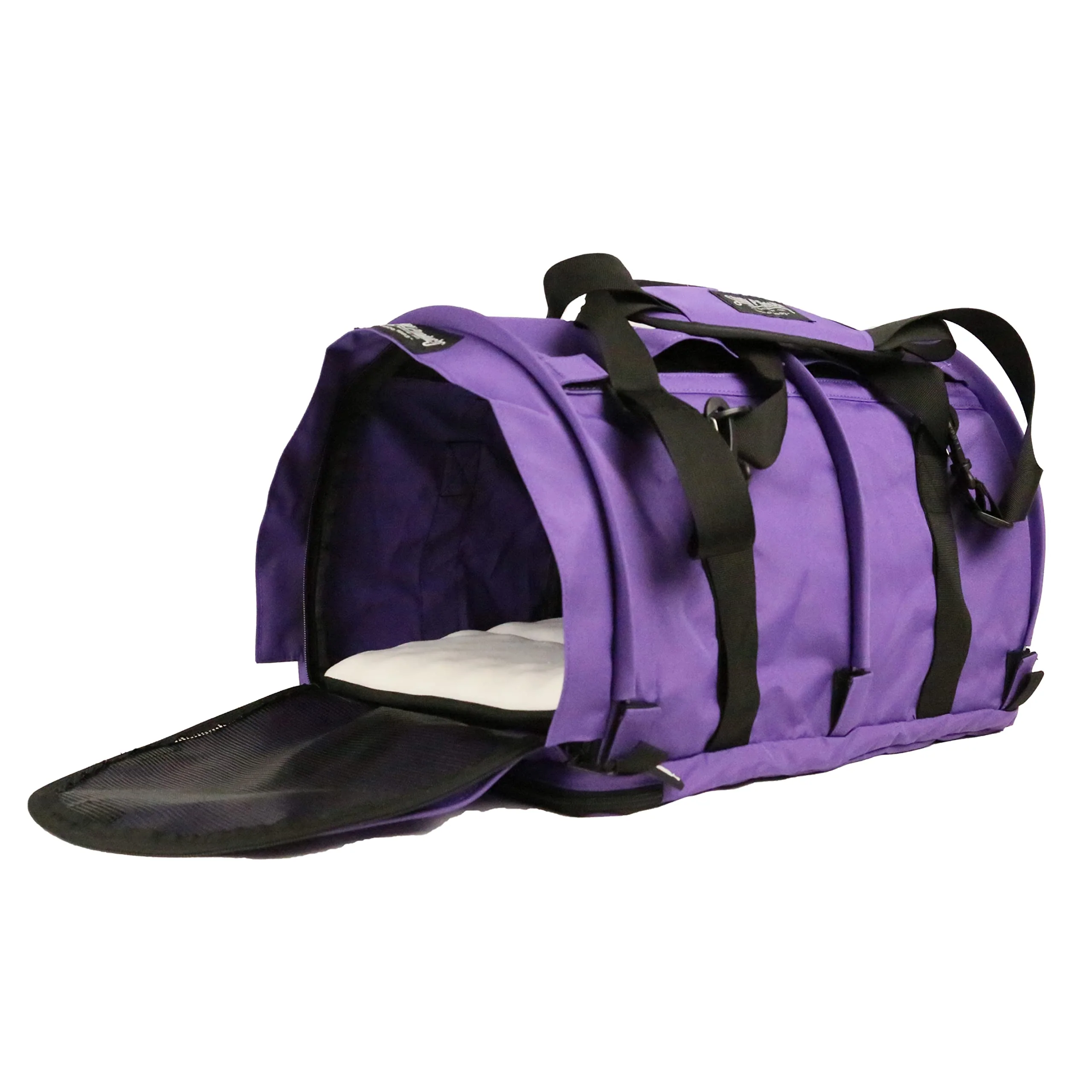 Stylish STURDI BAG Large Pet Travel Carrier — Flexible Height Privacy Flaps Soft Sided Purple 18x12x12 Long-Lasting