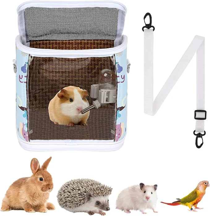 Casual Guinea Pig Carrier Bag with Water Bottle，Travel Portable Small Animal Carrier Contemporary