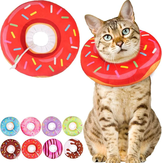 Casual Cat Cone Collar Soft Cute Cat Donut Collar After Surgery Adjustable Kitten User-Friendly