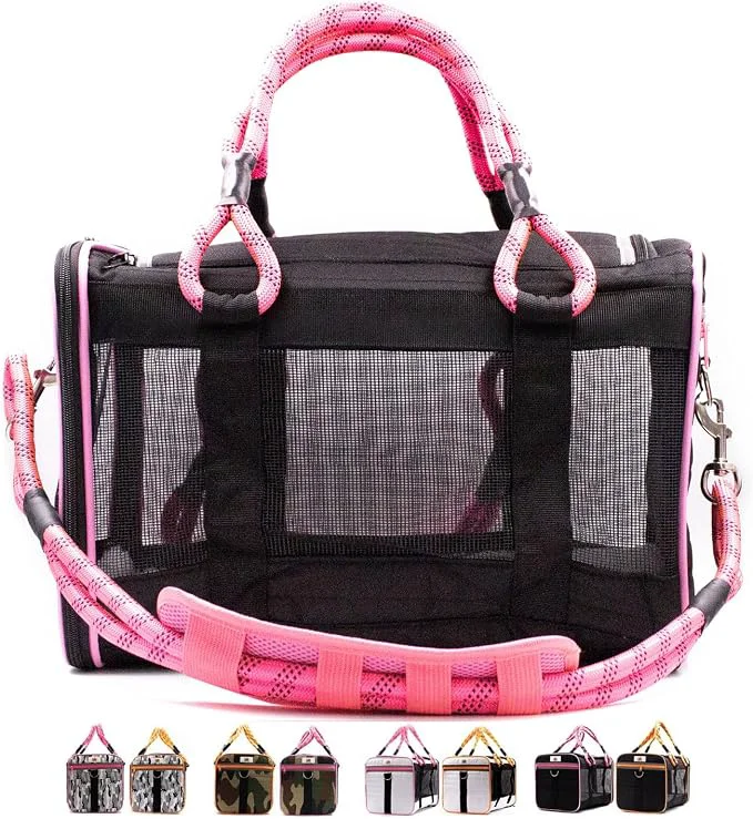 Traditional Buddy's Airline Pet Carrier Black Pink Heavy Duty Fits Under First-Class