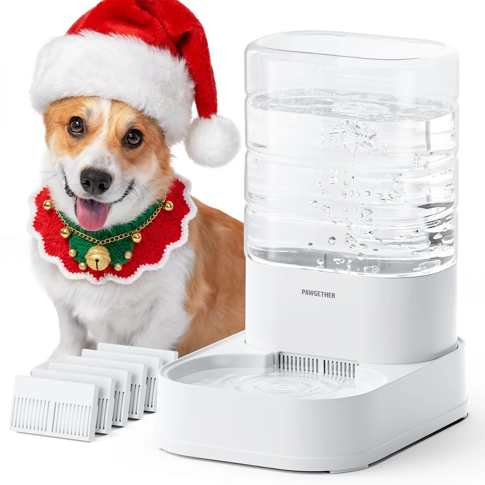 Advanced PAWGETHER Gravity Dog Water Bowl Dispenser — 1 Gallon No Electricity Leak-Proof with 6 Filters Durable