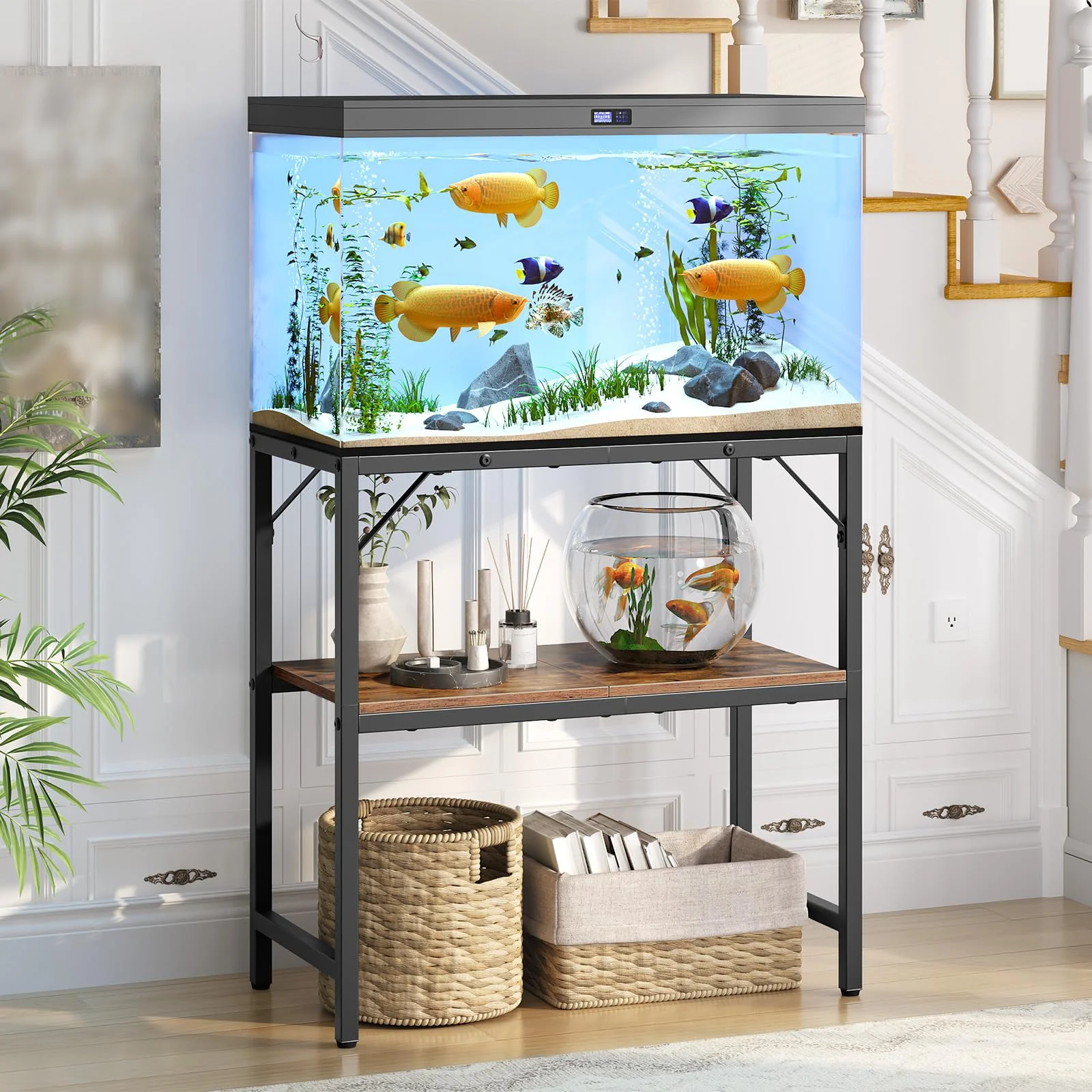 Stylish MAHANCRIS 20 Gallon Fish Tank Stand - 2-Tier Heavy-Duty Aquarium Storage Rack FTHR2001 Outstanding