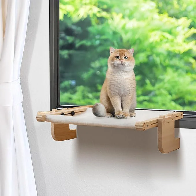 Expertly Made Laveivert 2-in-1 Cat Sill Window Perch Cat Window Seat for Small Large Cats Nartural Color Wood Metal Frame Cats Indoor Hammock -Standing Easy to Adjust WindowsillAbout ThisOverview Trusted