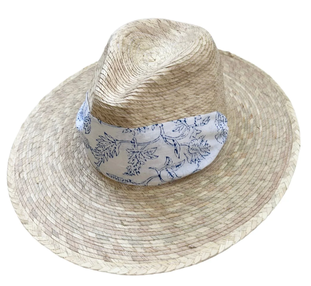 Secure Zinnia Sun Hat - Blue Thistle Block Print Hat Scarf Carefully Designed