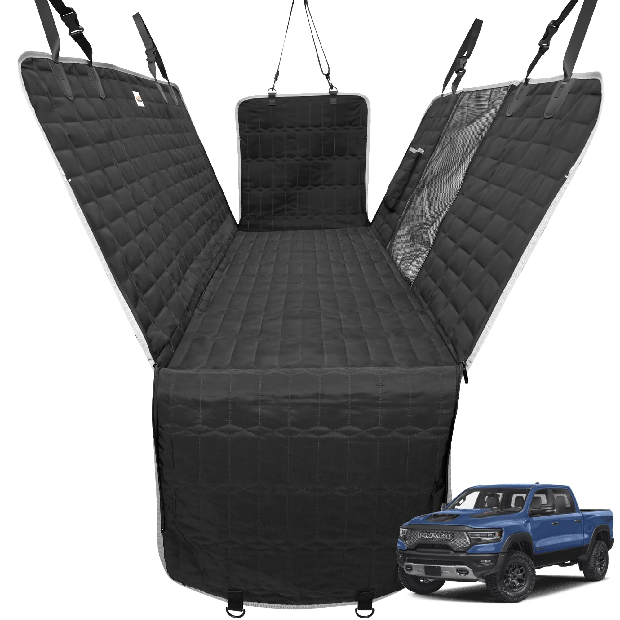 Eco-Friendly Reliadura Dog Hammock for Truck - Waterproof Back Seat Cover with Mesh Window F-150 RAM 1500 Silverado Contemporary