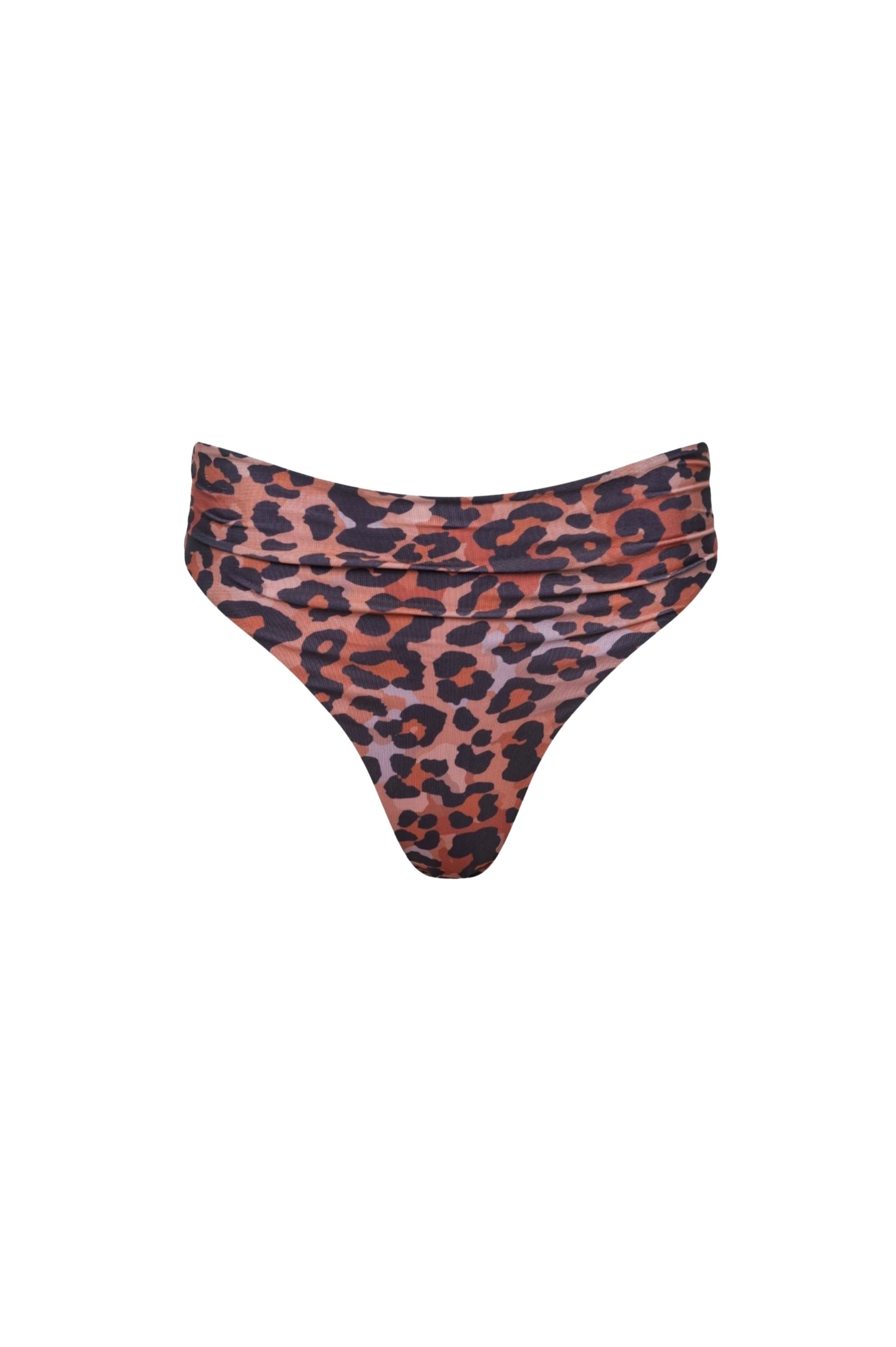 Relaxed Capri Ruched High Waist Thong Bikini Bottom – Leopard Exceptional