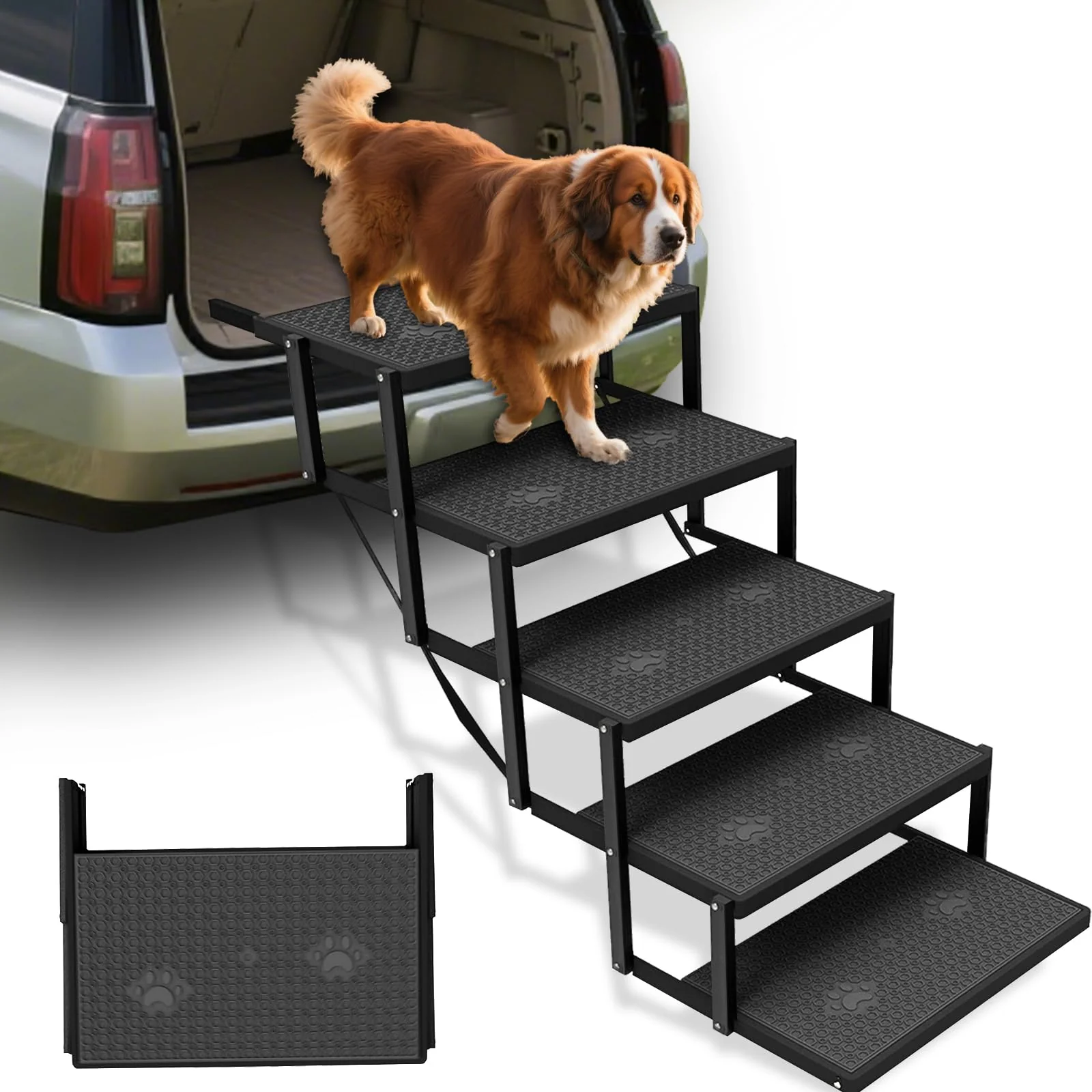 Durable YACONA Dog Stairs for Car 5 Steps 220 lb Load-Bearing Foldable Eco-Friendly
