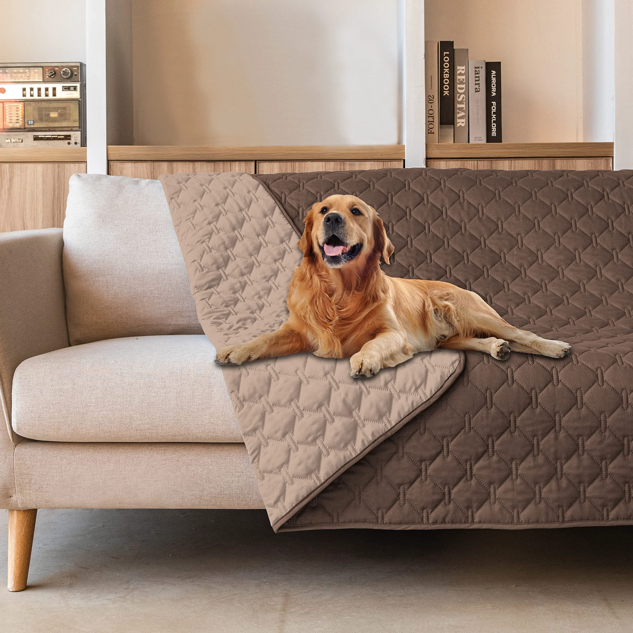 World-Class gogobunny 82x82 Double-Sided Waterproof Dog Bed Cover Reversible Dark Light Chocolate Minimalist