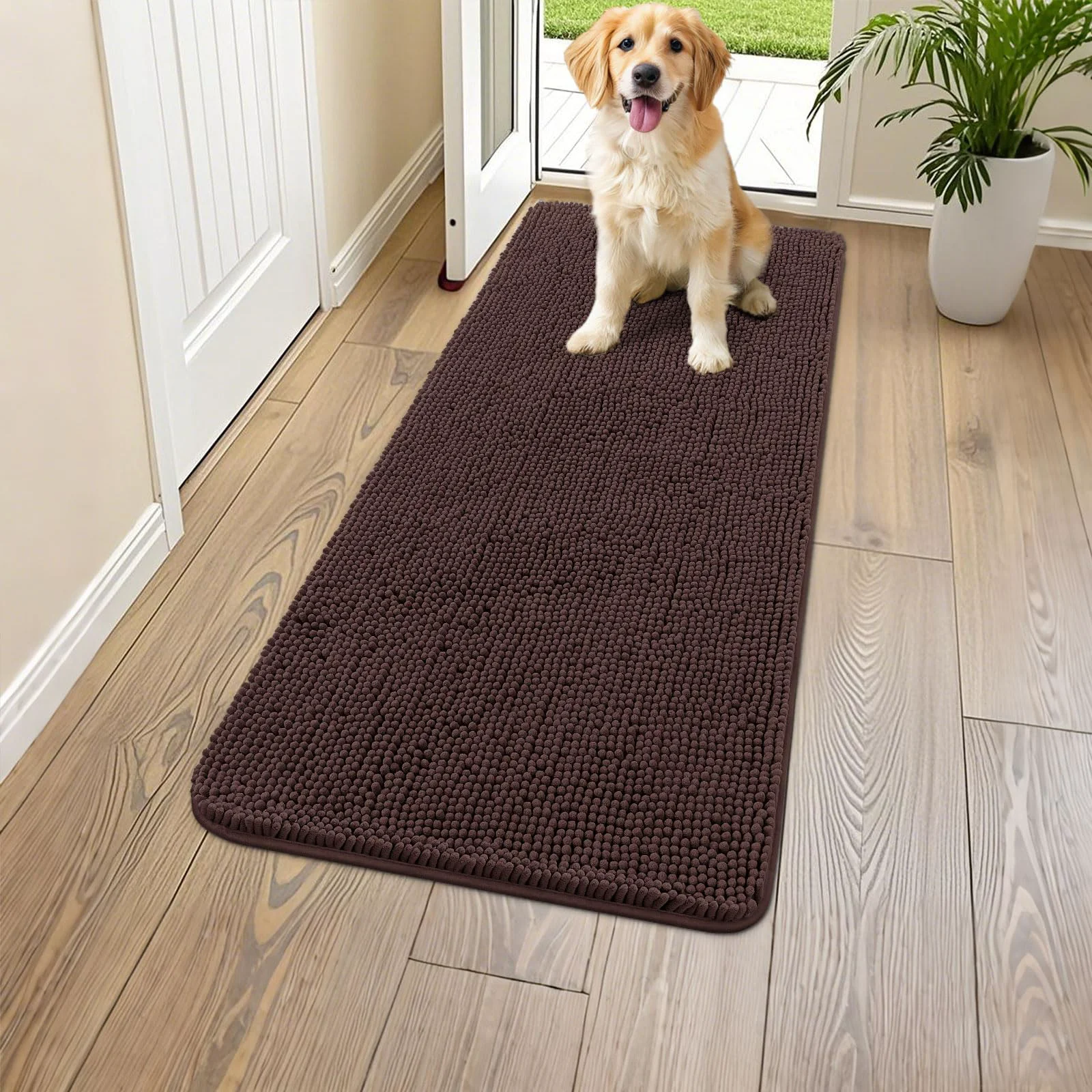 Comfortable Smiry Dog Door Mat 59x24 — Absorbs Moisture Dirt Non-Slip Chenille Entryway Mat Fast
