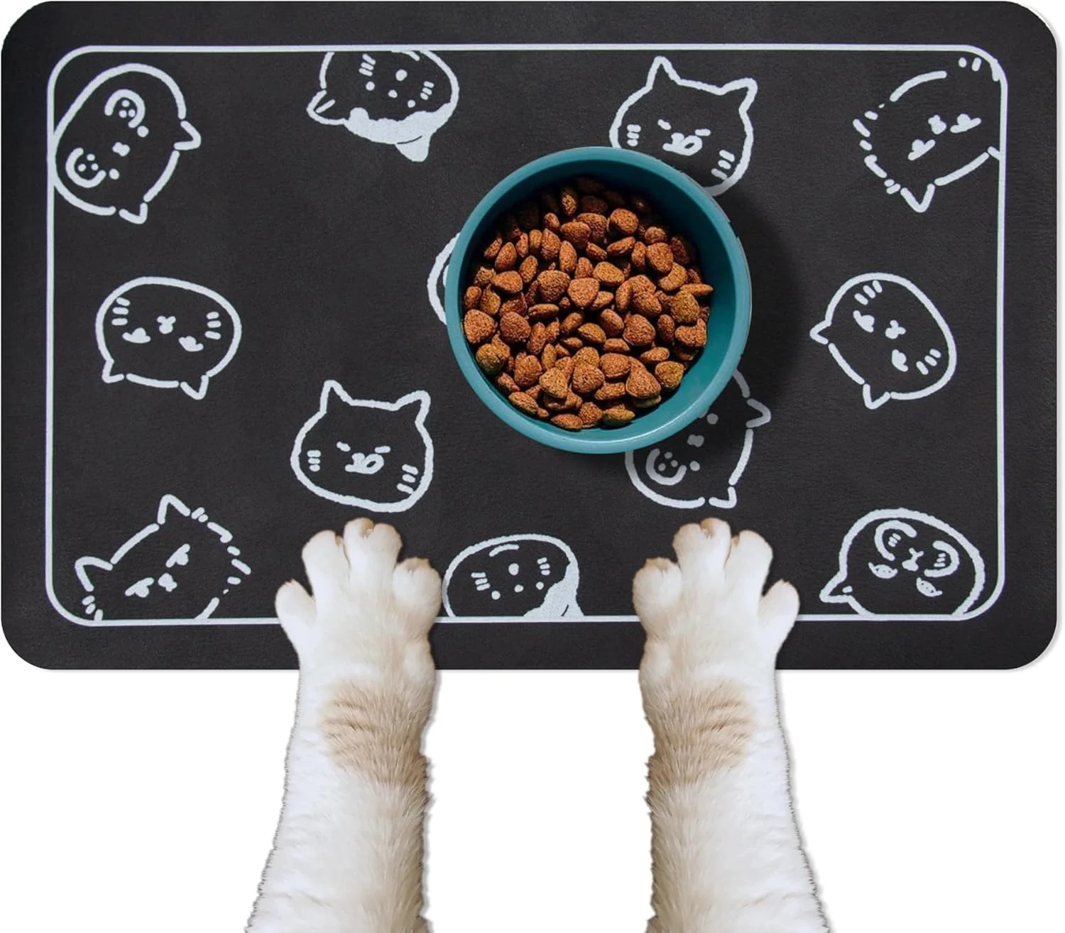 Prestigious YCT Cat Food Mat for Pet Dogs - Non-Slip Super Absorbent with Multiple Cat Heads Logo 18.1 x 11.8 Inches Black Proven