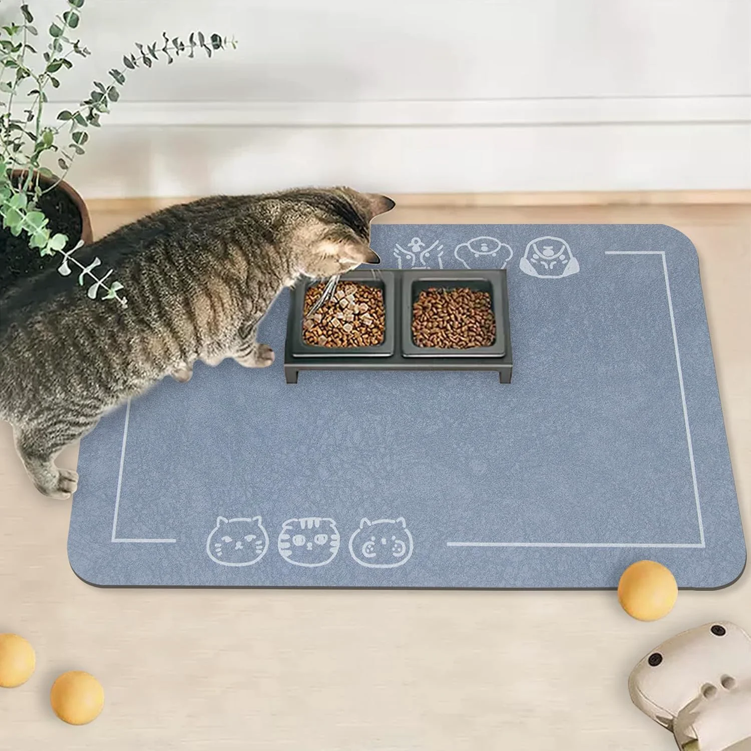 Original YCT Cat Pet Food Mat Non-Slip Bottom Absorbent Quick Dry Feeding Mat for Dogs Cats Pet Supplies 16.9 x24 Navy Blue Long-Lasting