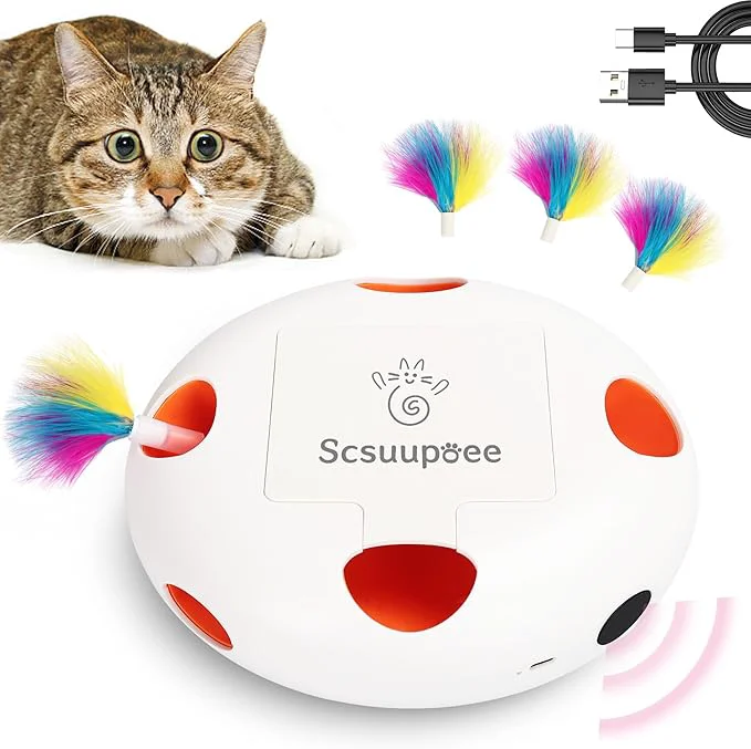 Verified Cat Toys Rechargeable Interactive Cat Toy Smart Sensor Pop-Up Feather Toy with 7 Holes USB Powered Automatic Kitten Toy for Indoor Cats WhiteAbout This Superior