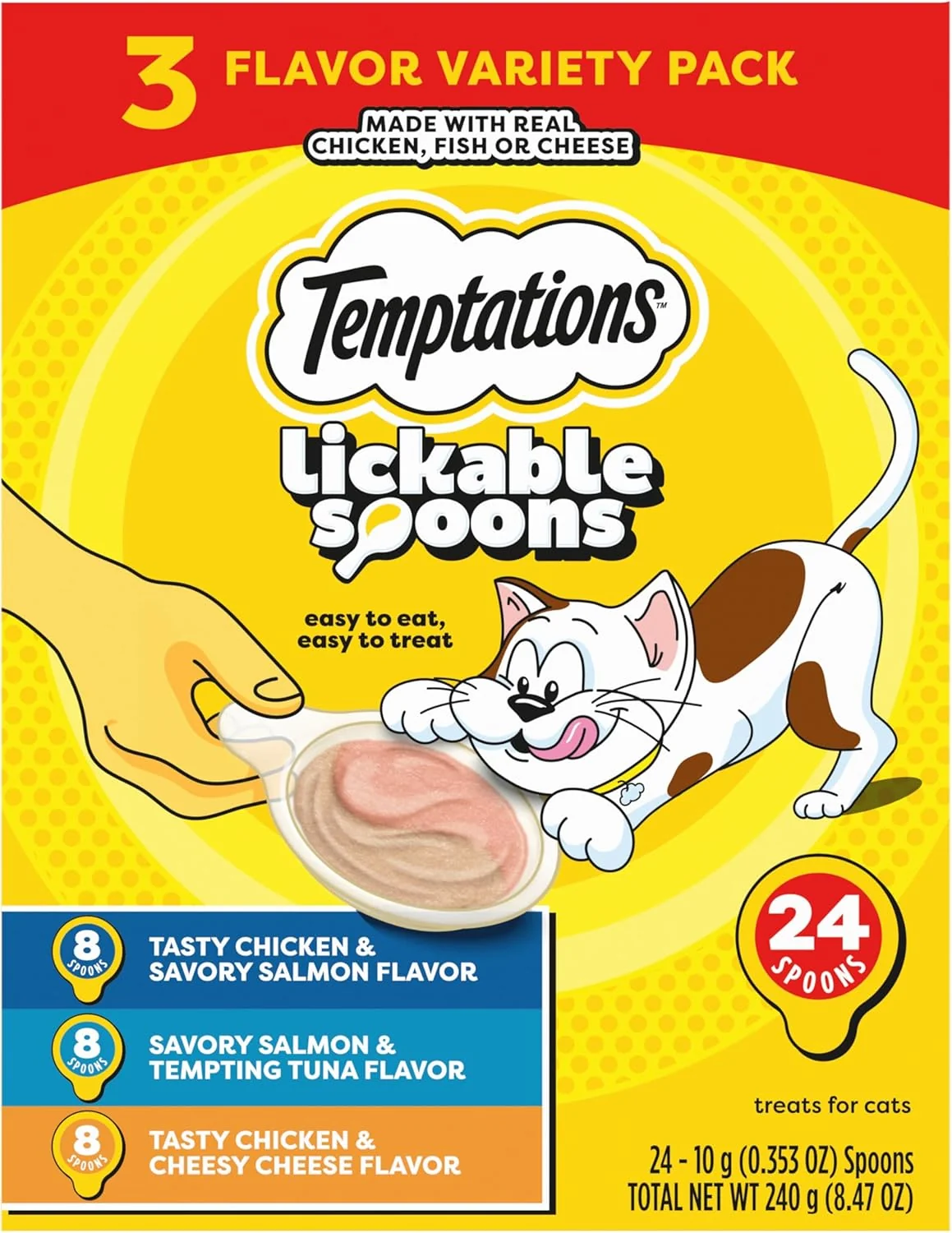 Authentic Temptations Lickable Spoons Adult Wet Cat Treat 24 Spoons Variety Pack Premium Material