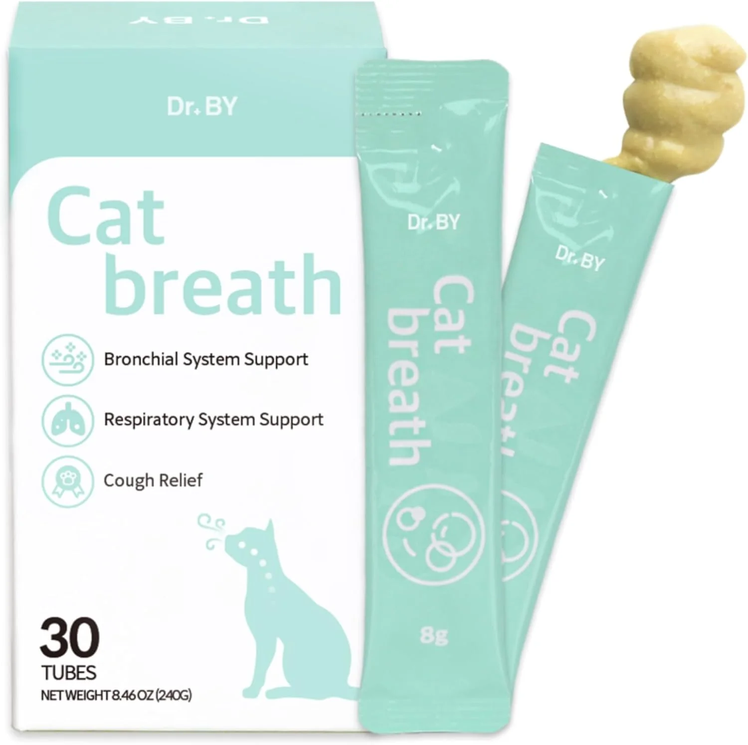 Superior Dr.by Cat Breath Bronchial Supplements Cat Sneezing Treatment Asthma Cold Cough Nose Relief Respiratory Immune Support with TF-343-30 lickable Formula Individually Packaged Chicken 1 Pack 8.5OZ Practical