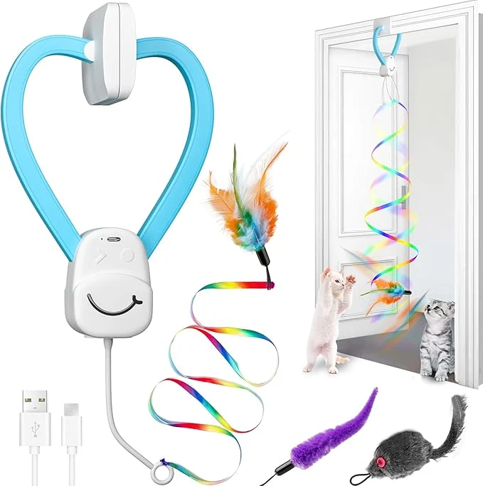 Artisan Interactive Cat Toys for Indoor Cats Automatic String Feather Wand Teaser Enrichment Toy USB-Rechargeable Safe Self Play Chase Exercise Hanging Cat Door Frame Toy for Bored Indoor Adult Kitten CatsAbout This Breathable