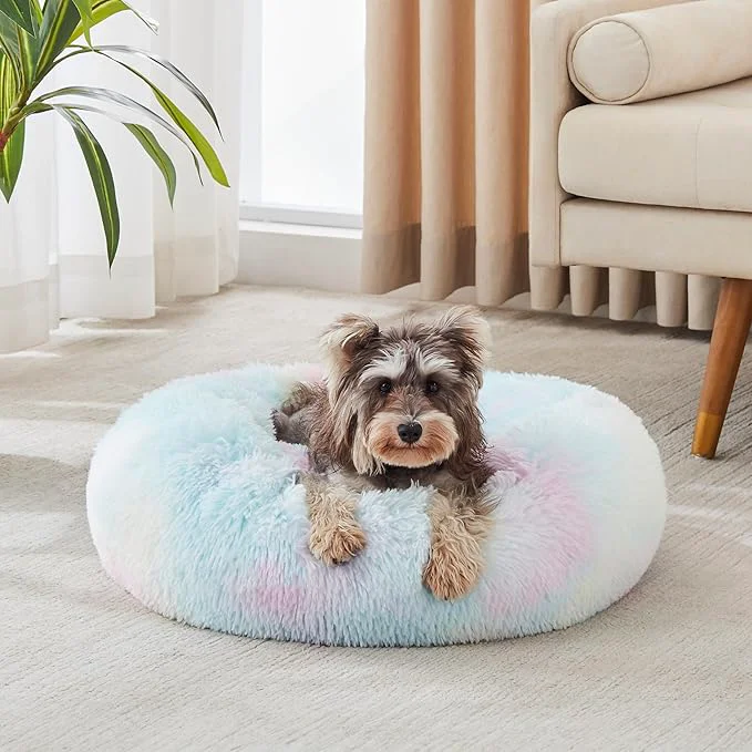 Reusable WESTERN HOME WH Calming Dog Cat Bed Anti-Anxiety Donut Cuddler Warming Cozy Soft Round Bed Fluffy Faux Fur Plush Cushion Bed for Small Medium Dogs and Cats 20 24 27 30 About ThisOverview Proven