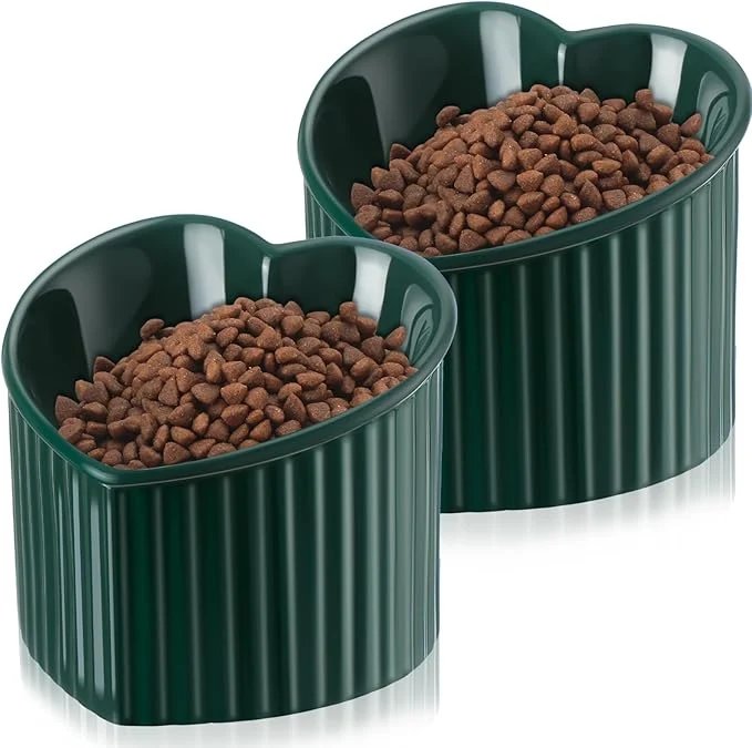 Authentic Mumufy 2 Pcs Ceramic d Cat Bowls Tilted d Raised Pet Bowls Anti Vomit Cat Dish for Indoor Stress Water Dish Feeder for Puppies Heart Shaped Peacock Green About ThisOverview Sustainable