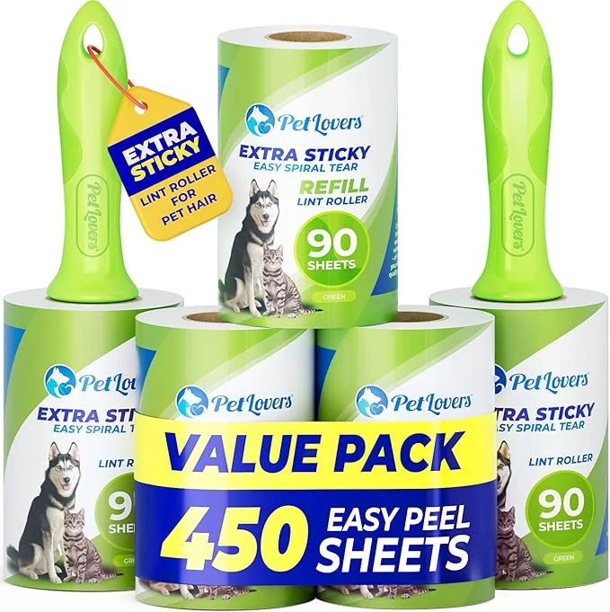Eco-Friendly PetLovers Extra Sticky Lint Roller Mega Value Set 450 Sheets for Pet Hair Removal and Clothes Dog and Cat Lint Remover 5 Pack GreenAbout ThisOverview Specialty