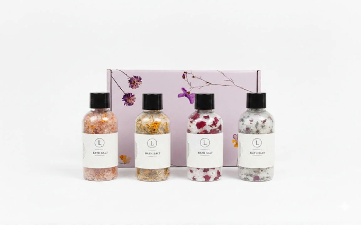 Selected Natural Bath Salts Discovery Set – 4 Botanical Bottles Powerful