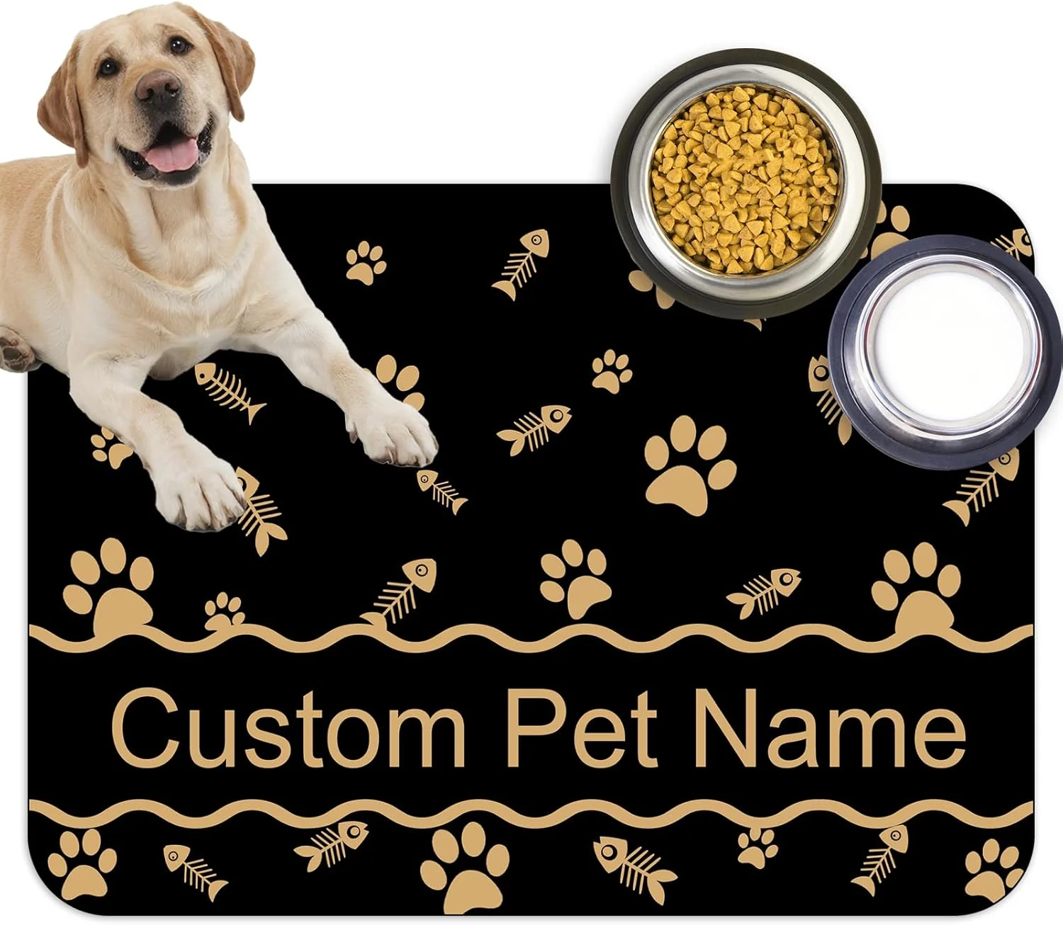 Artisan Personalized Dog Cat Feeding Mat Custom Pet Food Mat Waterproof Non-Slip Customized Puppy Name Photo Placemat Dish Rug Floor Protector Gifts for Pets Lover Pattern 1 Crafted